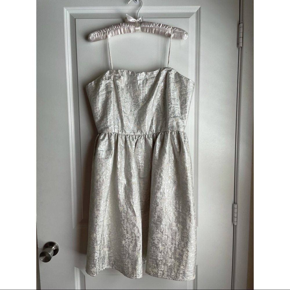 Strapless Silver and cream to the knee dress